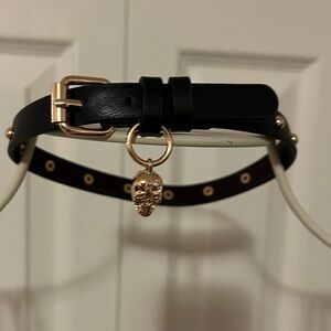 NWOT Black Choker with Gold Skull Charm